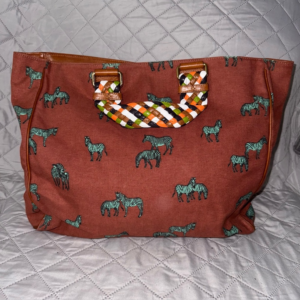 Missoni Zebra brown Canvas Leather Medium Tote Bag With Dust Cover.